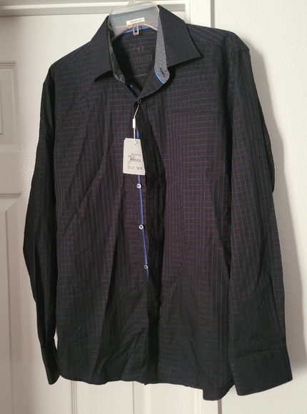 NWT- Bugatchi Men's Black / Blue Button Down sz. M - Picture 1 of 5